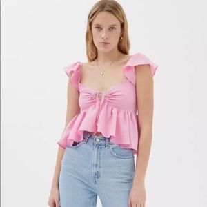 NWT: Uo Sierra Keyhole Babydoll Blouse In Pink